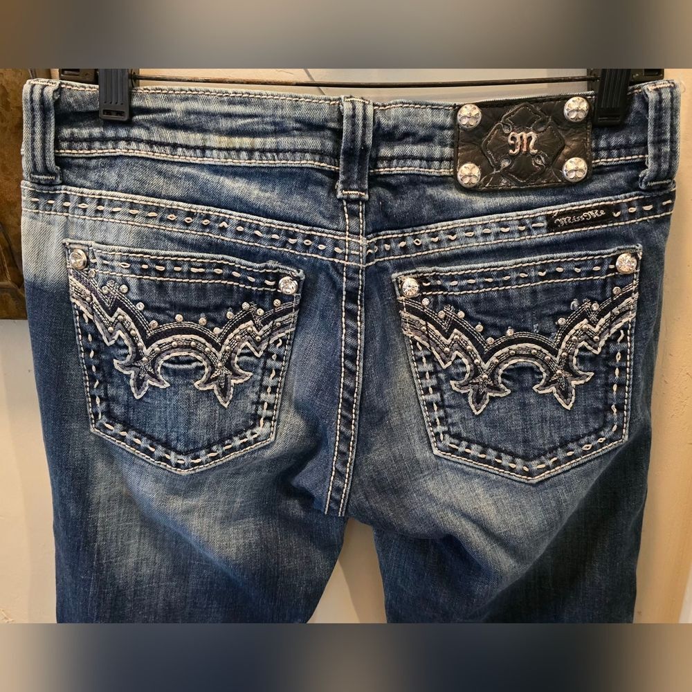 Miss Me Blue Boot Cut Jeans with Silver Embellishments 29x33 1/2